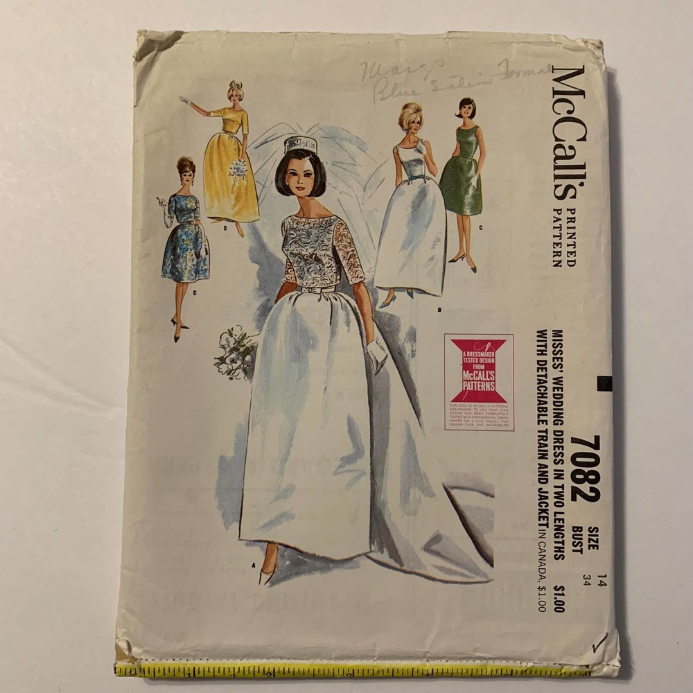 McCalls Vintage 1960's Pattern #7802 Wedding Dress, Train and Jacket